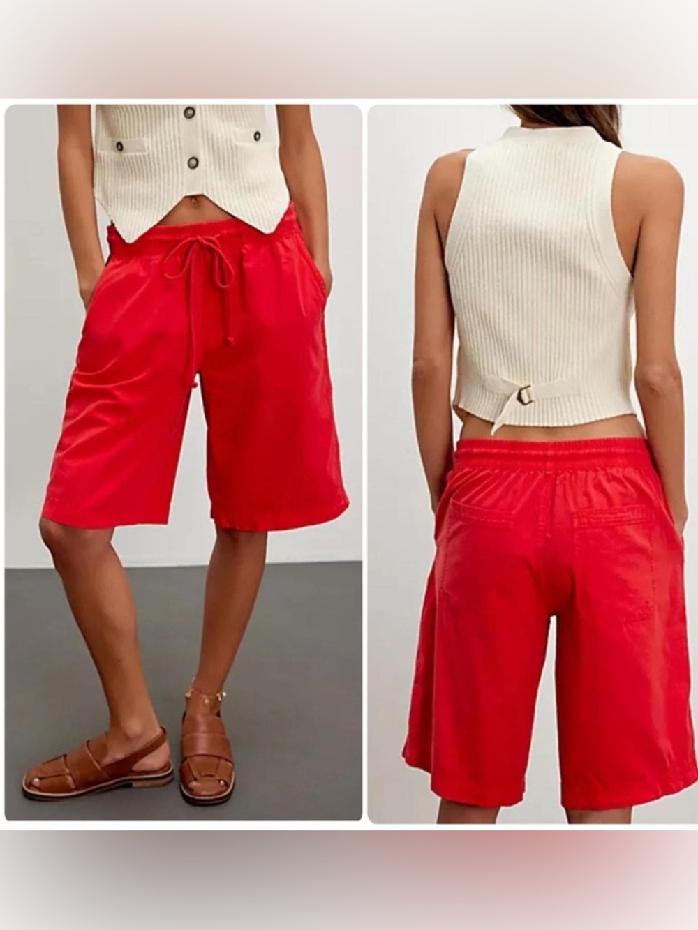 FREE PEOPLE Shorts Lifestyle Saylor Twill Pull-On
Drawstring Red, nwt , size M